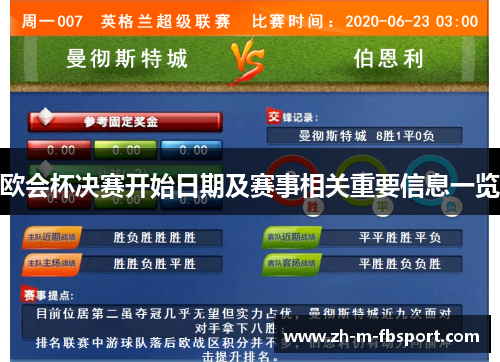 欧会杯决赛开始日期及赛事相关重要信息一览 欧会杯决赛开始日期及赛事相关重要信息一览